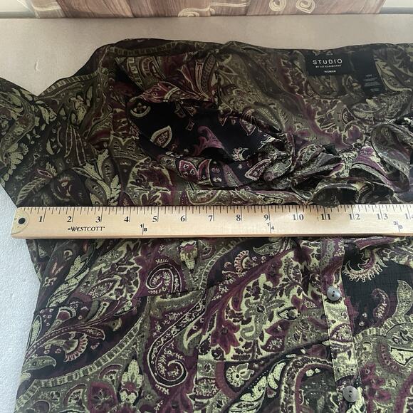 Vintage Y2K Liz Claiborne Studio Shirt Women 16W Black Green Sheer Ruffle Fairy - Picture 8 of 13